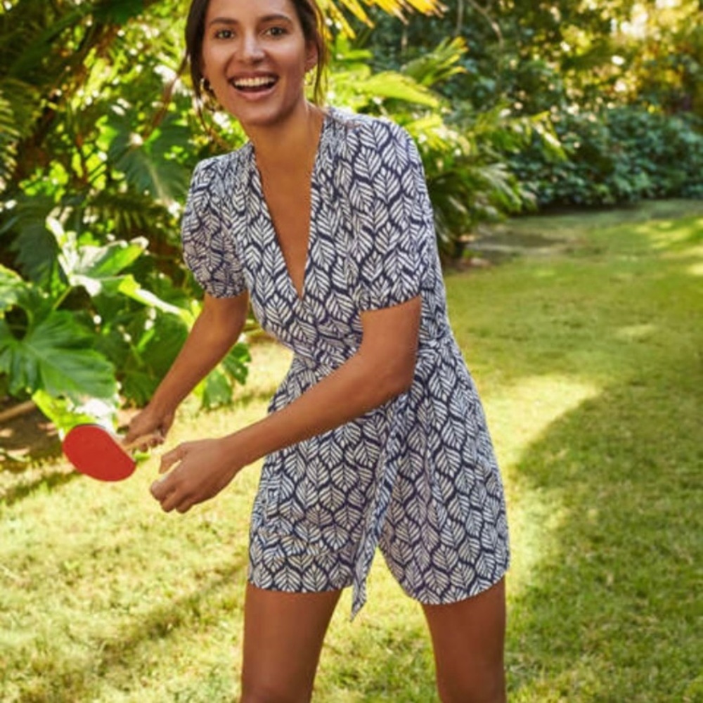 Biden Palm tile print Ruby playsuit